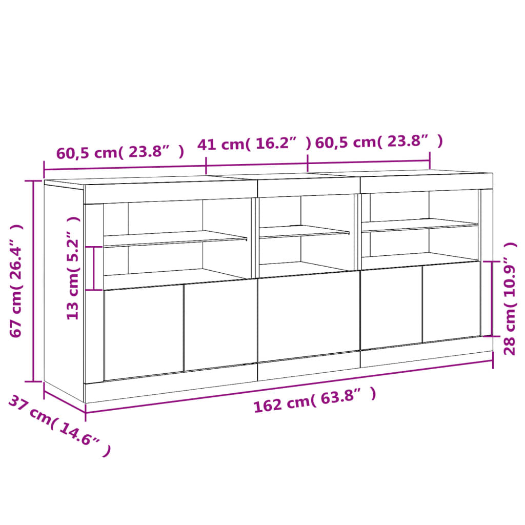 vidaXL Buffet avec lumières LED blanc 162x37x67 cm