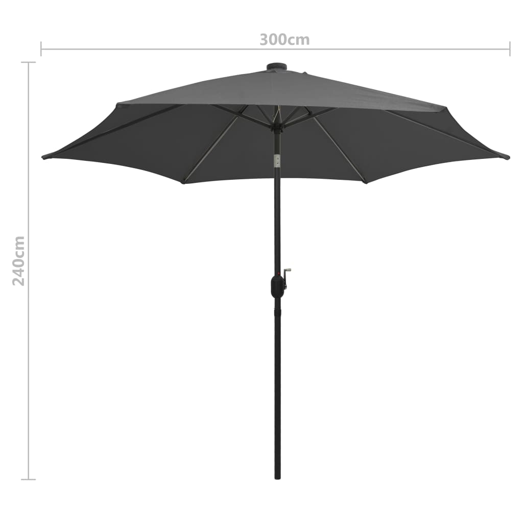 vidaXL Parasol de jardin et lumières LED mât en aluminium anthracite