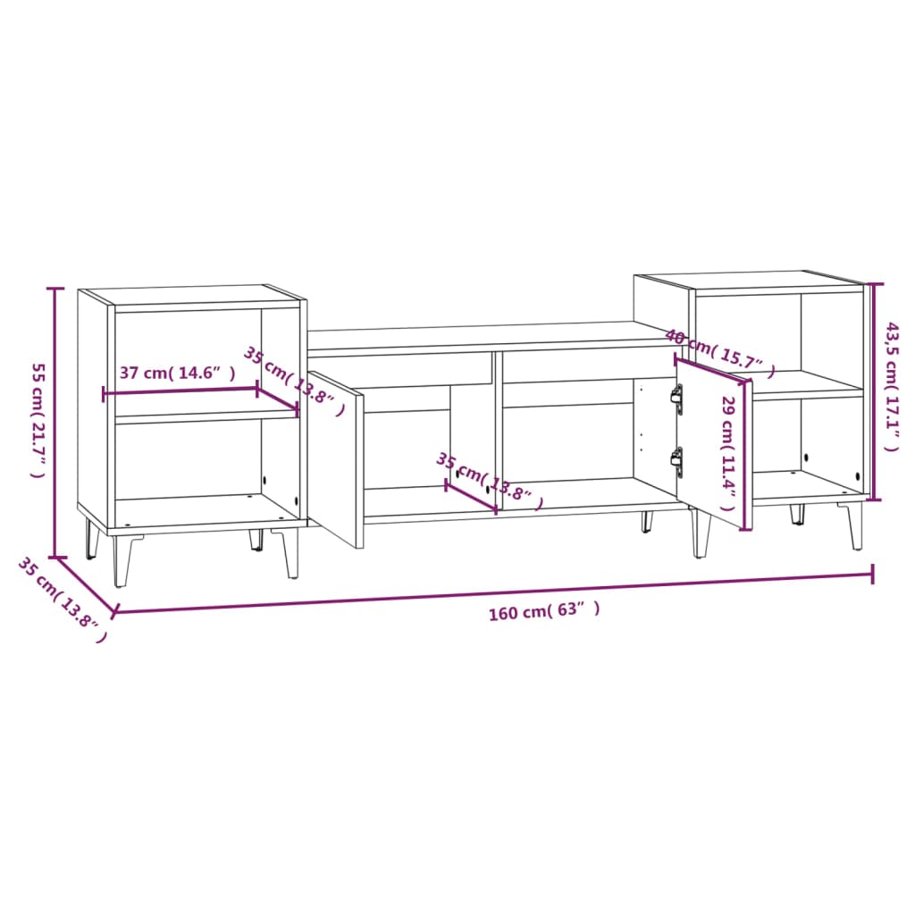 vidaXL Meuble TV Chêne sonoma 160x35x55 cm Bois d'ingénierie