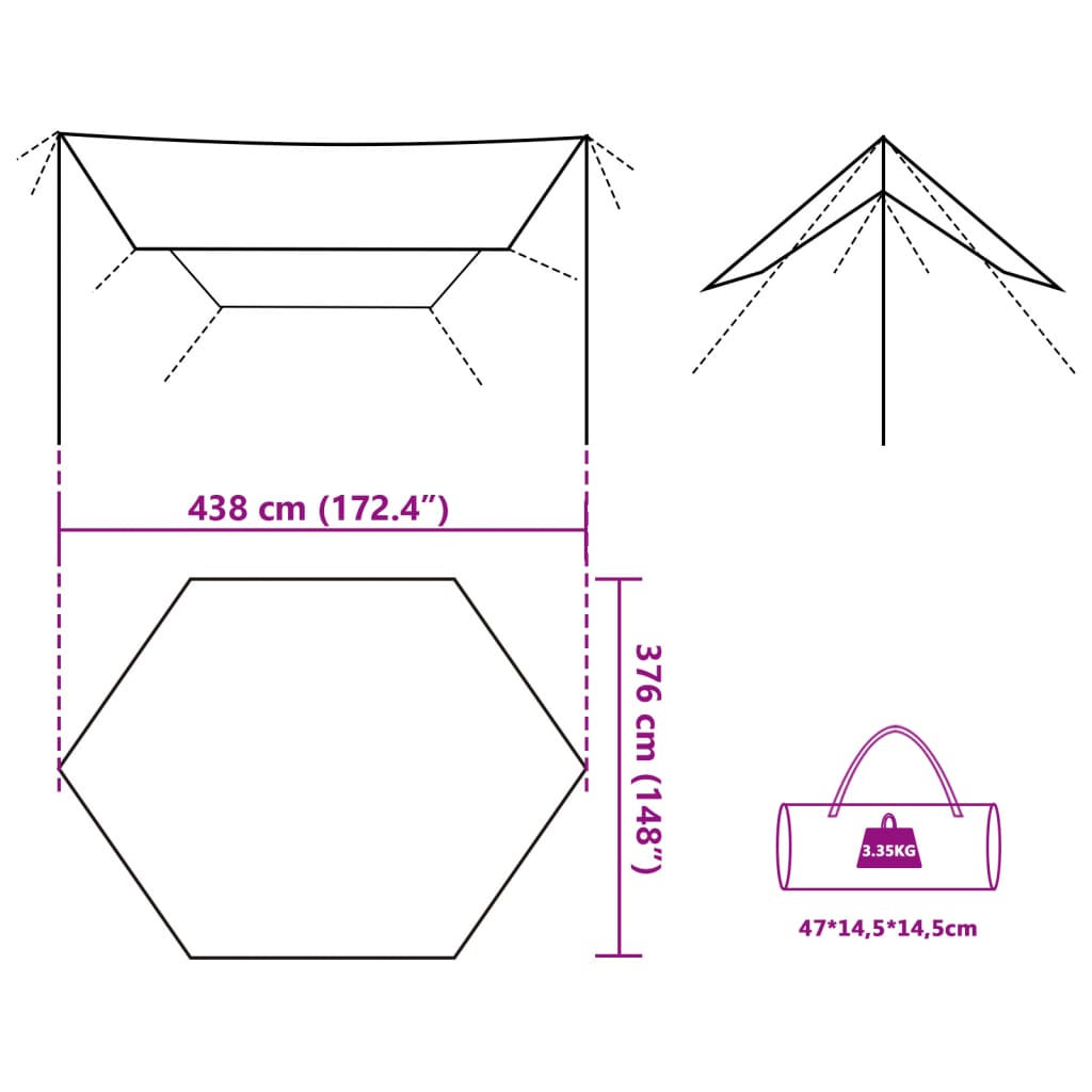 vidaXL Bâche de camping vert olive 438x376x212 cm imperméable