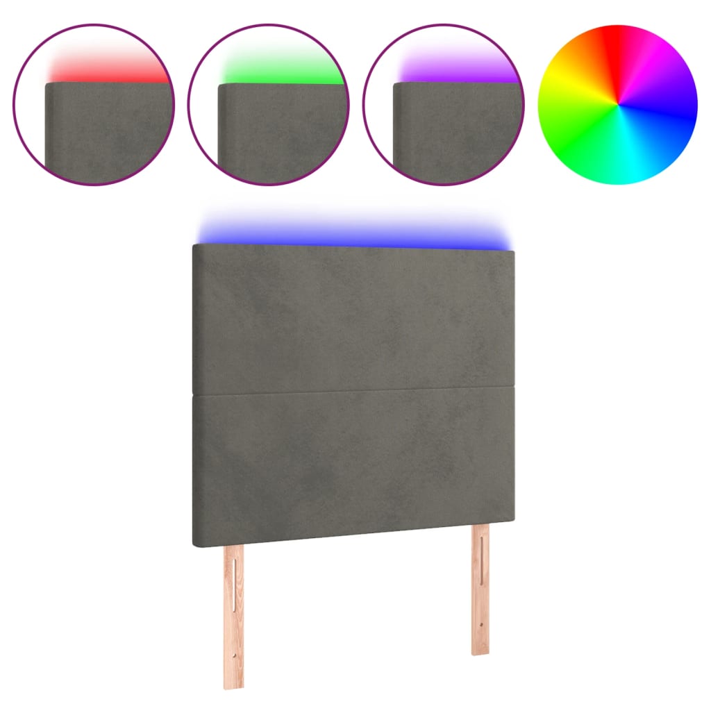 vidaXL Tête de lit à LED Gris foncé 100x5x118/128 cm Velours