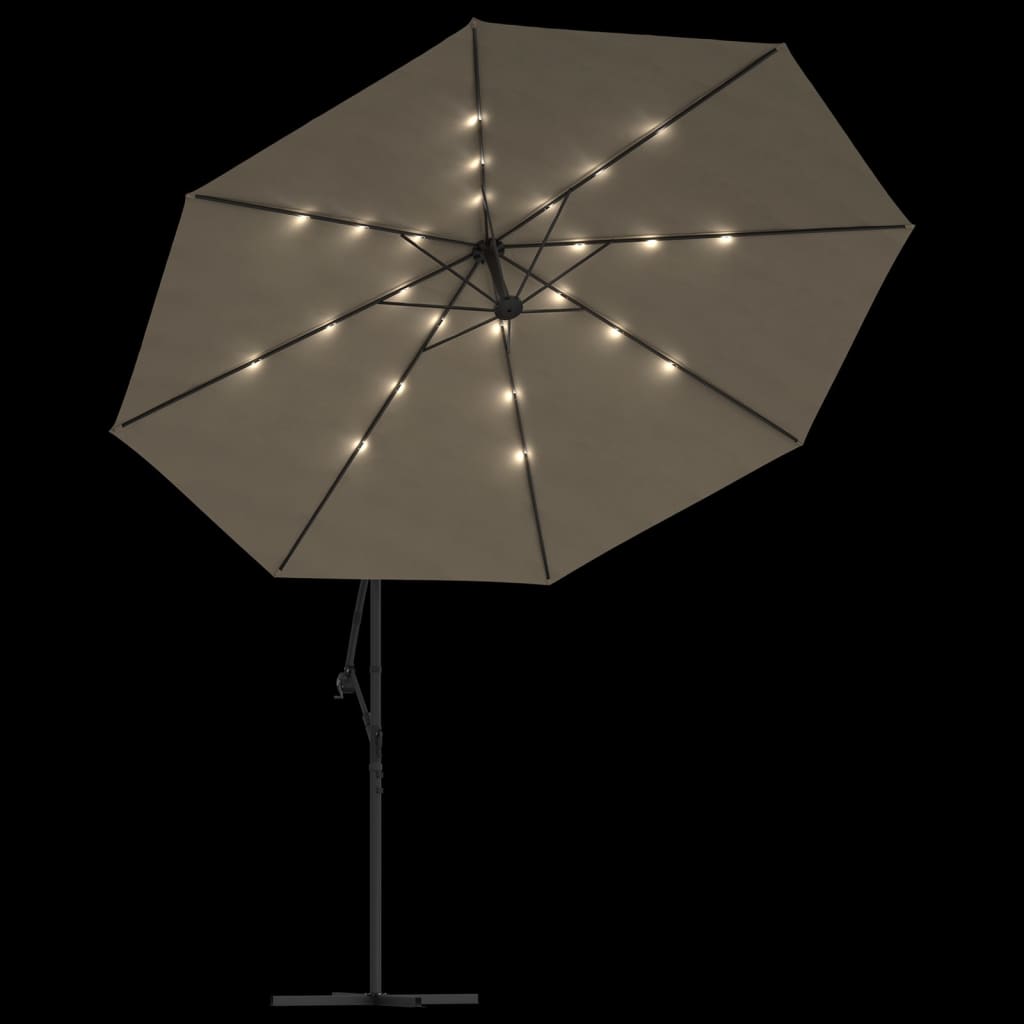 vidaXL Parasol de jardin en porte-à-faux et lumières LED mât en métal