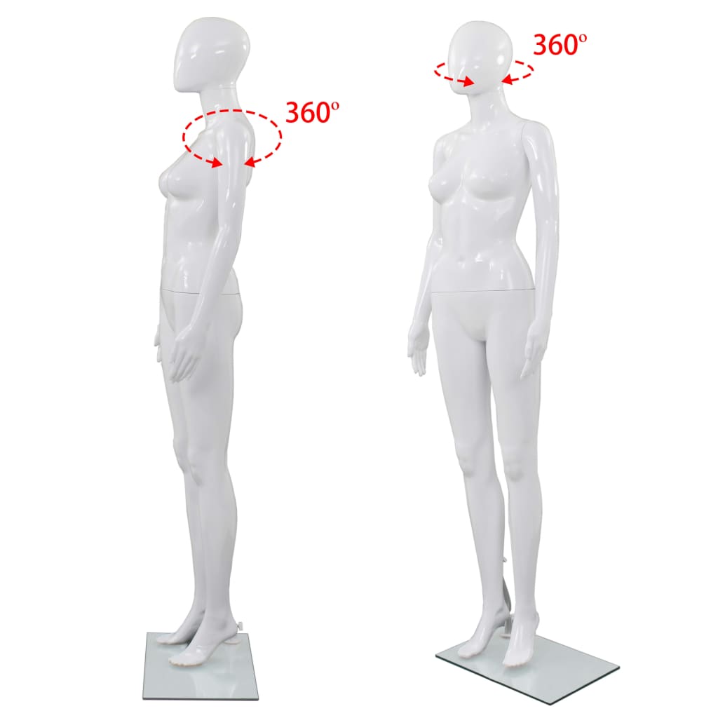 vidaXL Mannequin femme corps complet base verre Blanc brillant 175 cm