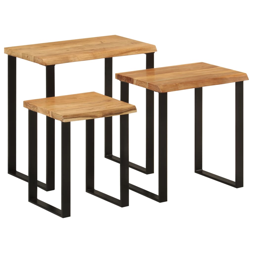 vidaXL Tables gigognes 3 pcs avec bord vivant bois massif d'acacia