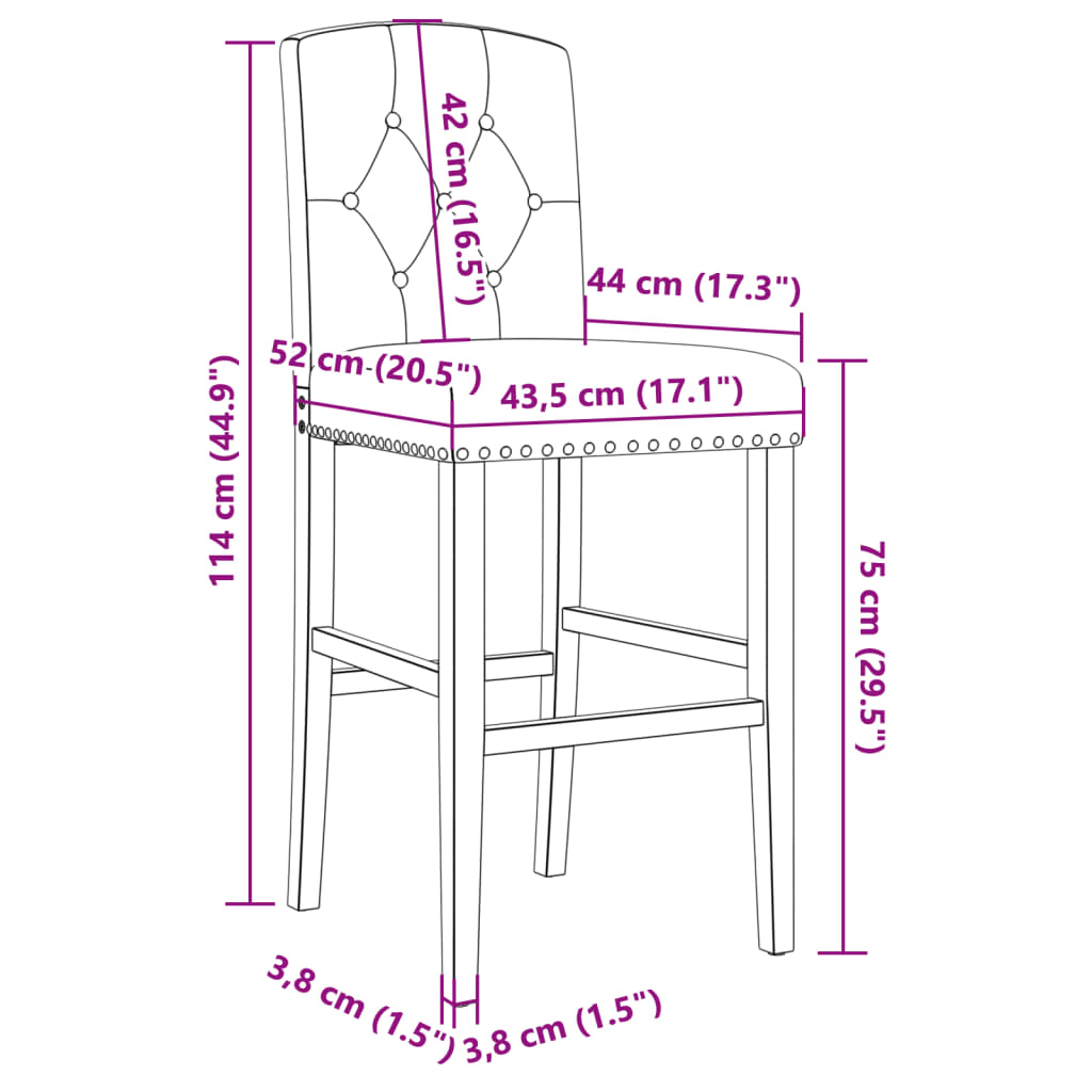 vidaXL Chaises de bar lot de 2 bois massif d'hévéa et tissu