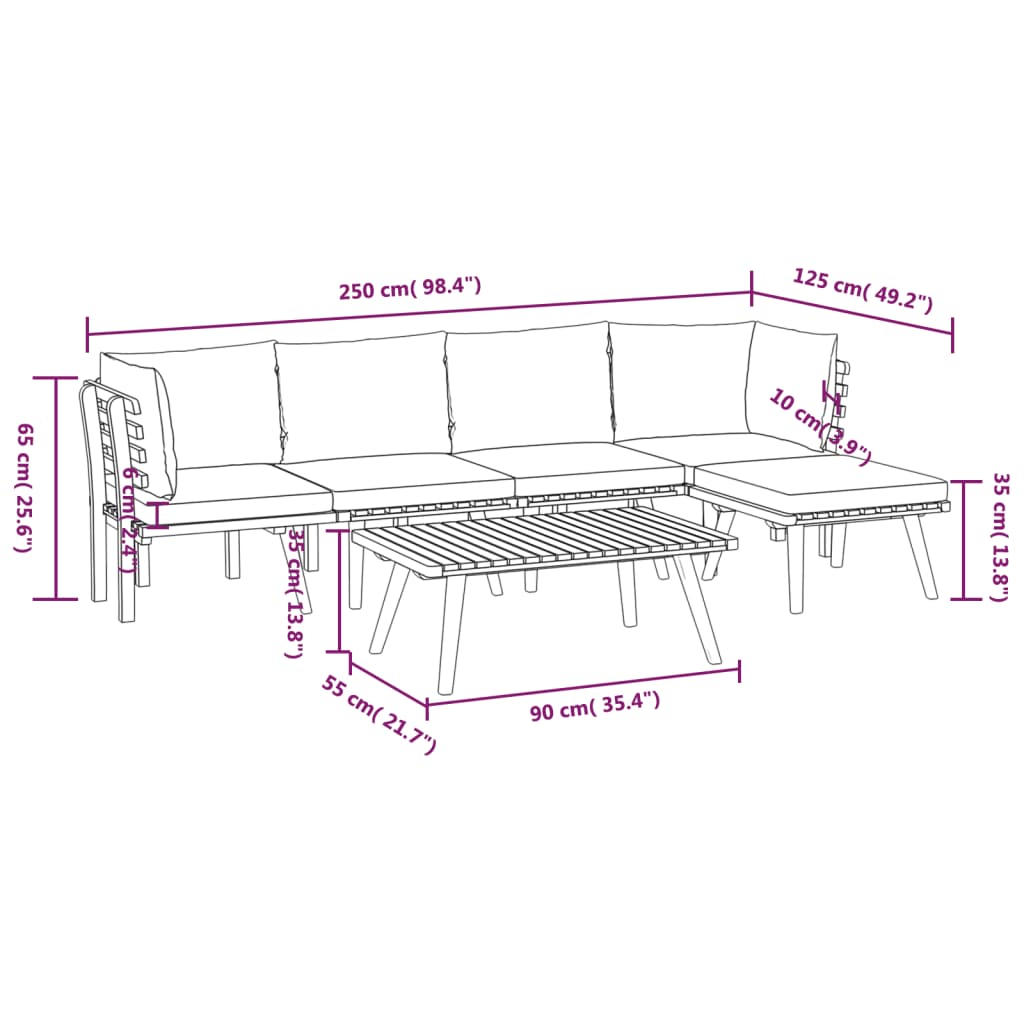 vidaXL Salon de jardin 6 pcs avec coussins Bois d'acacia solide