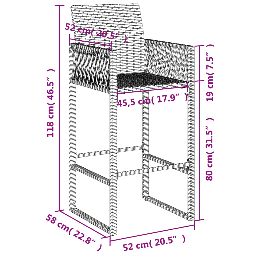 vidaXL Tabourets de bar de jardin lot de 2 gris résine tressée