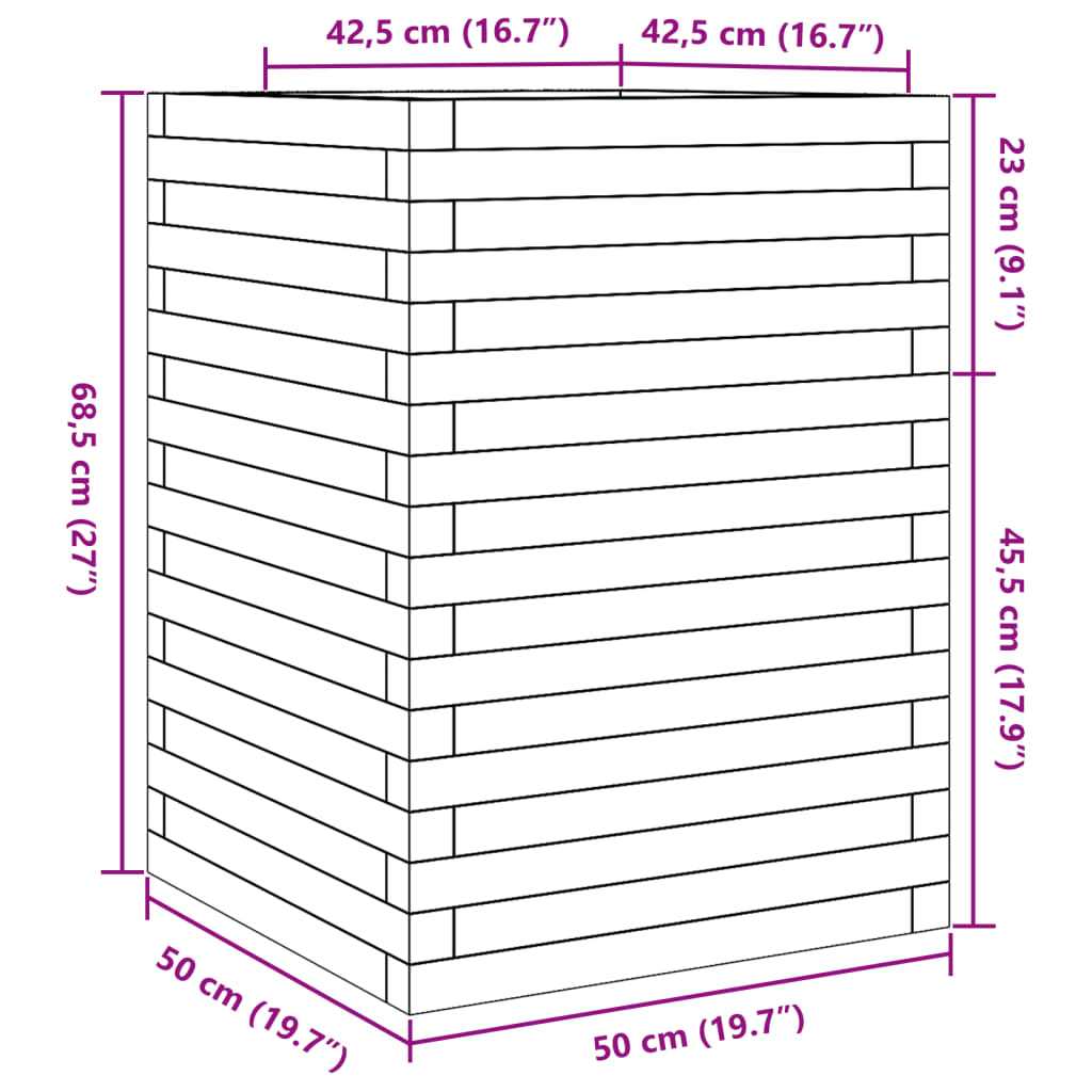 vidaXL Jardinière 50x50x68,5 cm bois de pin imprégné