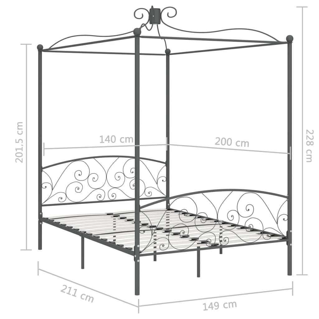 vidaXL Cadre de lit à baldaquin sans matelas gris métal 140x200 cm