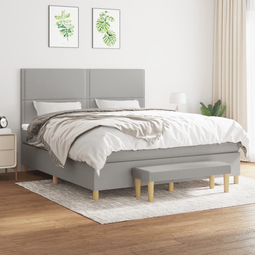 vidaXL Sommier à lattes de lit avec matelas Gris clair 180x200cm Tissu