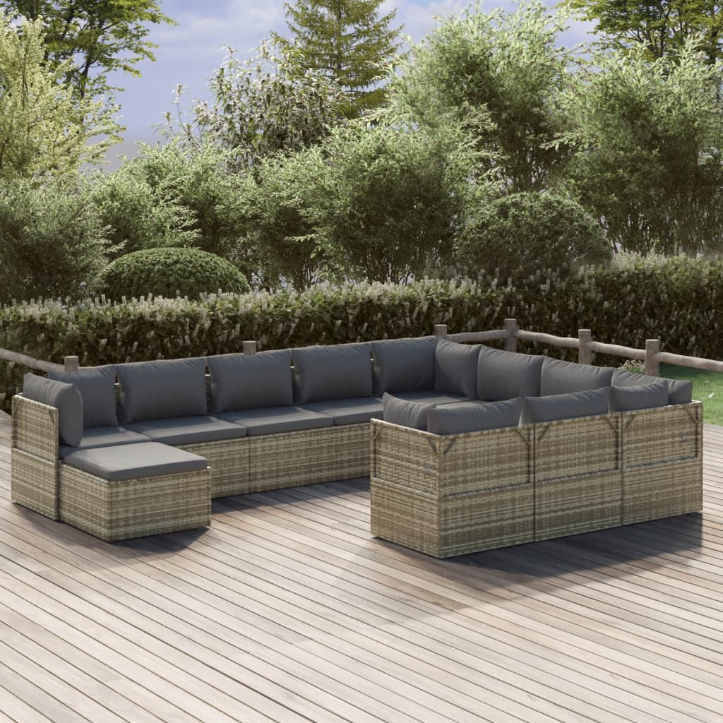 vidaXL Salon de jardin 11 pcs avec coussins Gris Résine tressée