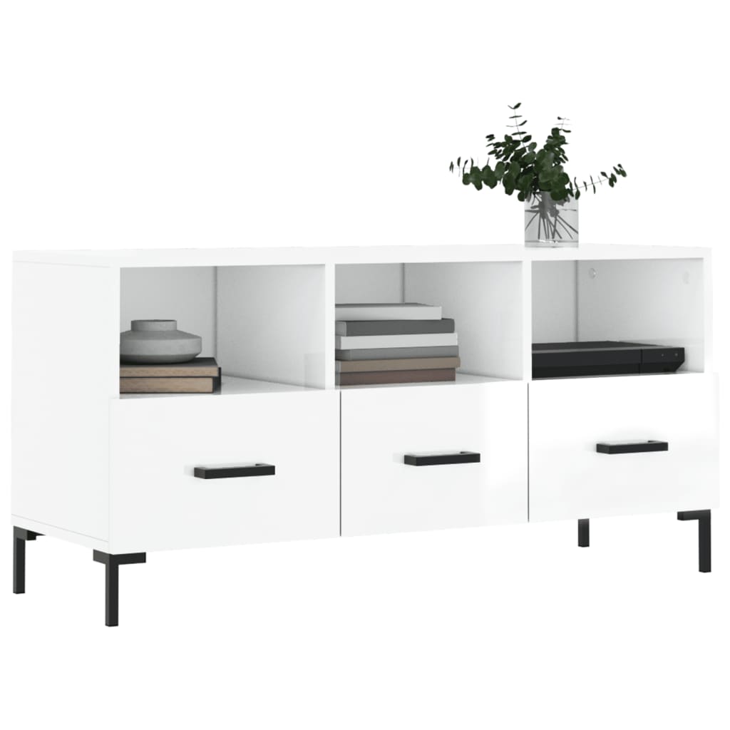 vidaXL Meuble TV Blanc brillant 102x36x50 cm Bois d'ingénierie