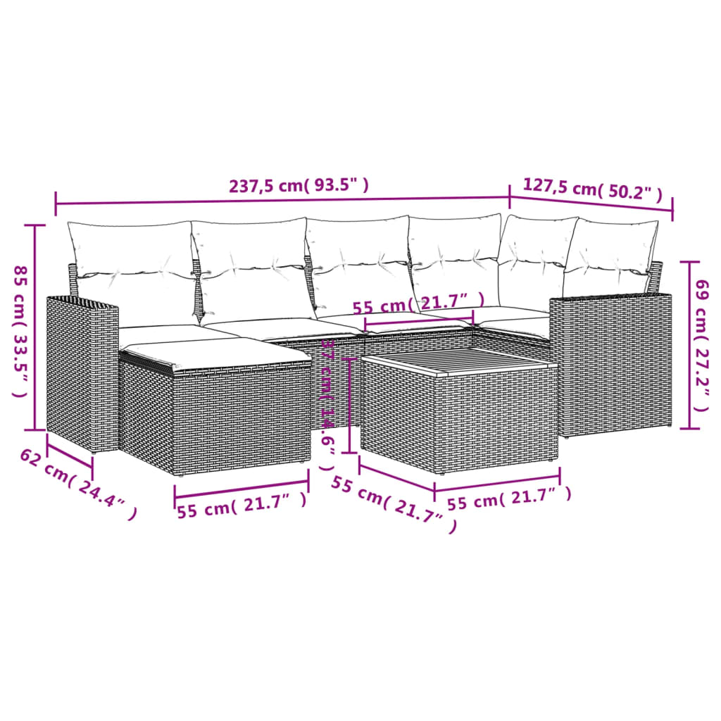 vidaXL Salon de jardin avec coussins 7 pcs gris résine tressée