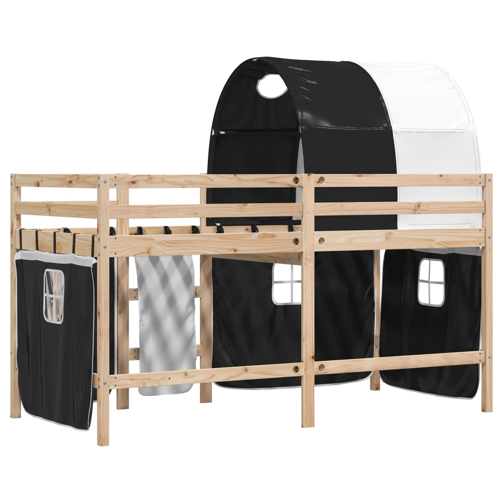 vidaXL Lit mezzanine enfants et tunnel blanc/noir 80x200cm pin massif