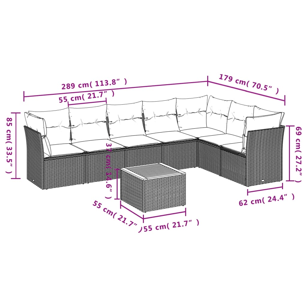 vidaXL Salon de jardin avec coussins 8 pcs beige résine tressée