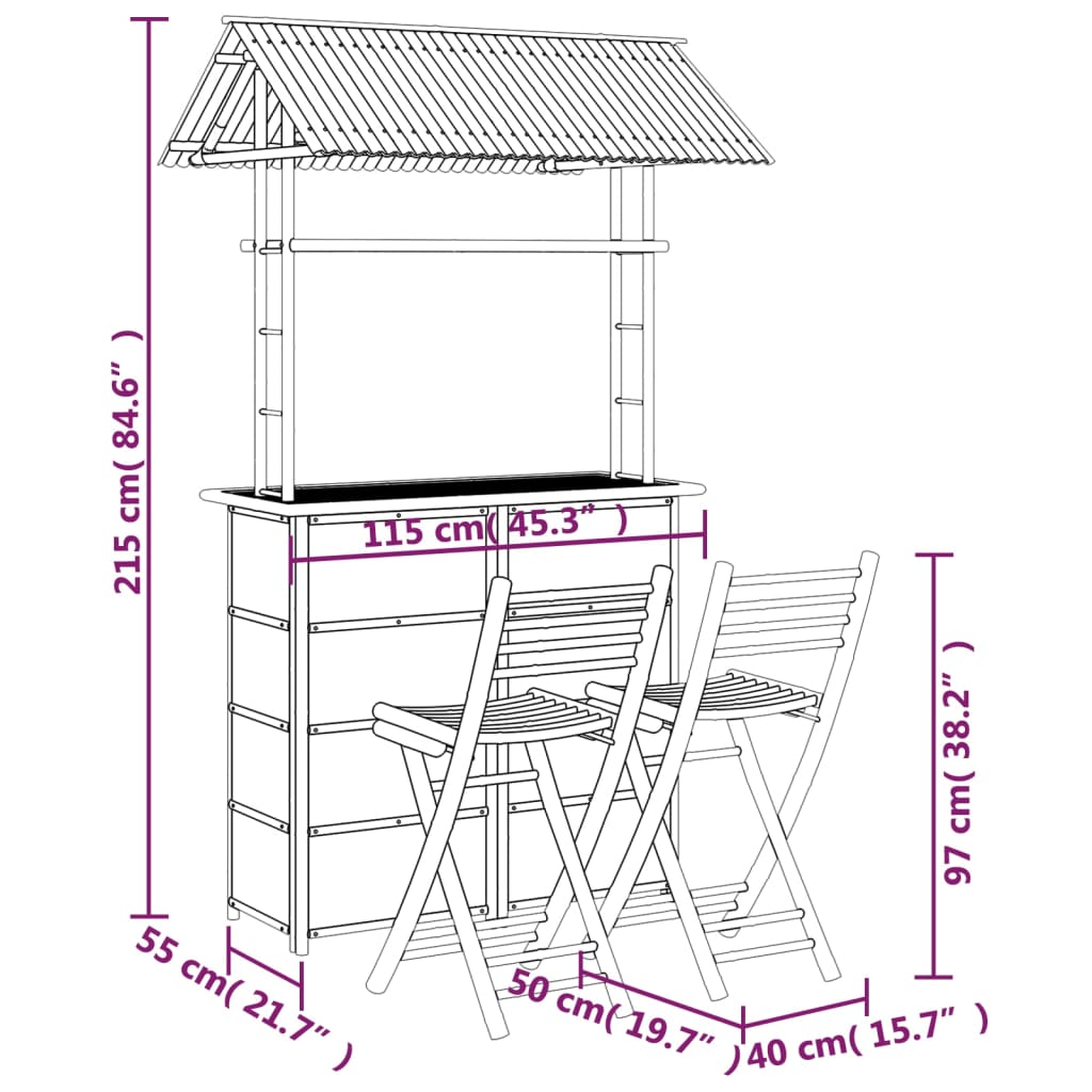 vidaXL Mobilier de bar 3 pcs Bambou