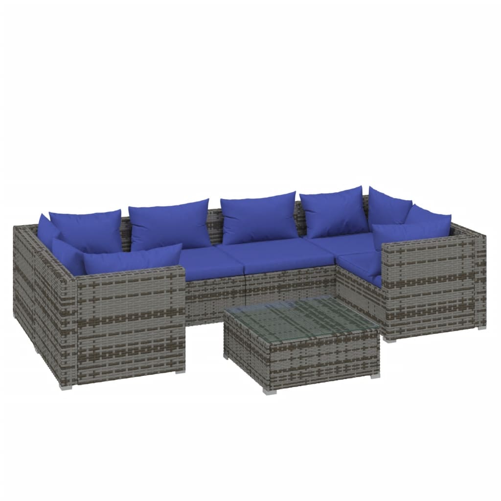 vidaXL Salon de jardin 7 pcs avec coussins résine tressée gris