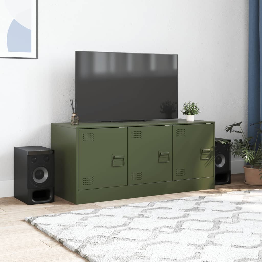 vidaXL Meuble TV vert olive 99x39x44 cm acier