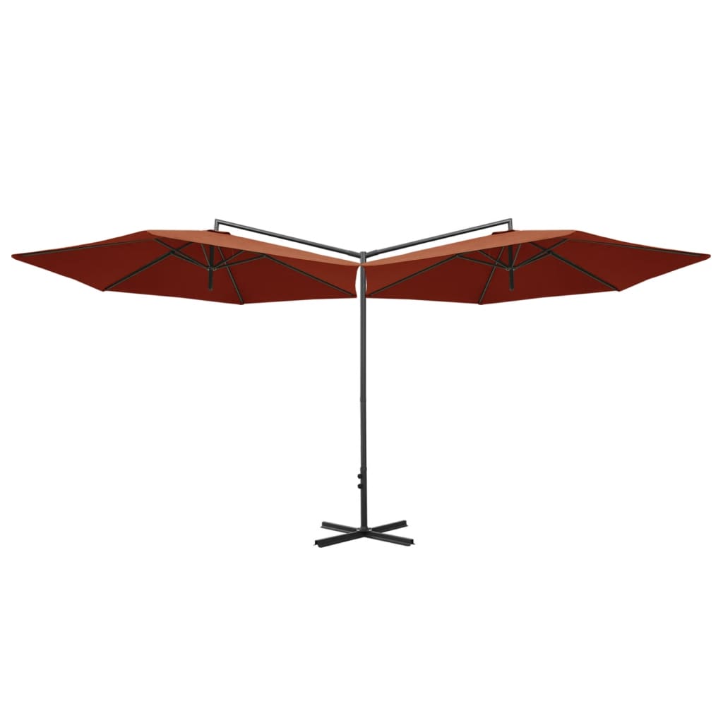 vidaXL Parasol de jardin double avec mât en acier terre cuite 600 cm