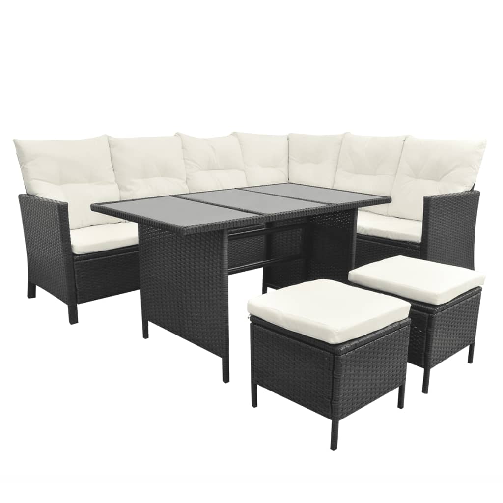 vidaXL Salon de jardin 4 pcs avec coussins Résine tressée Noir