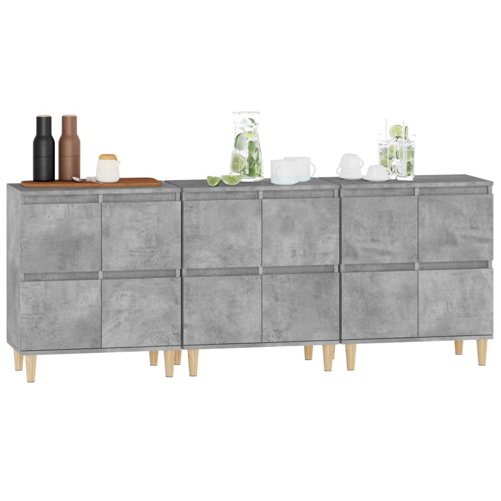 vidaXL Buffets 3 pcs gris béton 60x35x70 cm bois d'ingénierie