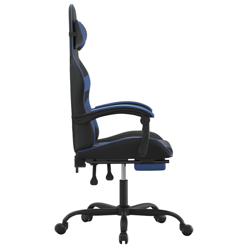 vidaXL Chaise de jeu pivotante et repose-pied Noir et bleu Similicuir