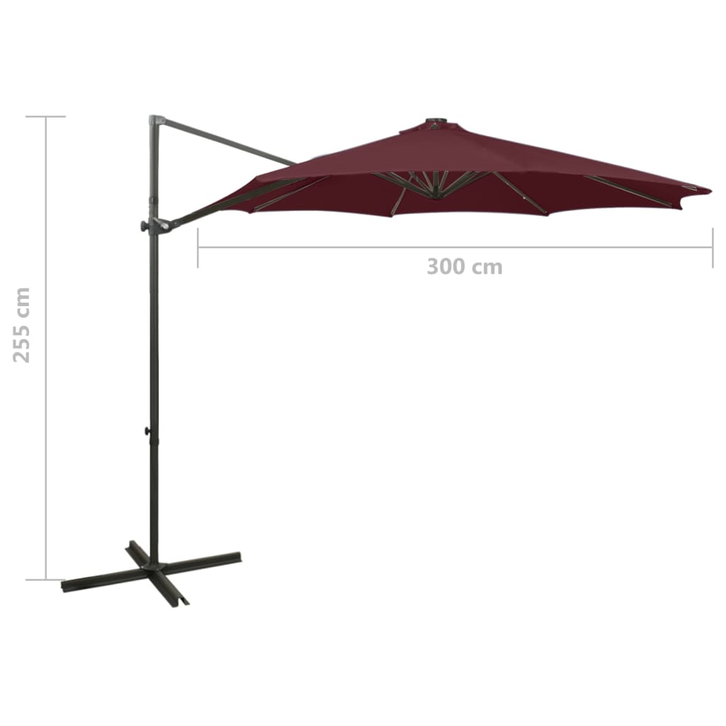 vidaXL Parasol de jardin en porte-à-faux avec mât et lumières LED