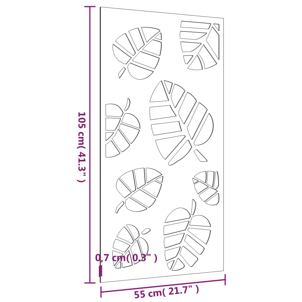 vidaXL Décoration murale jardin 105x55 cm acier corten design feuille