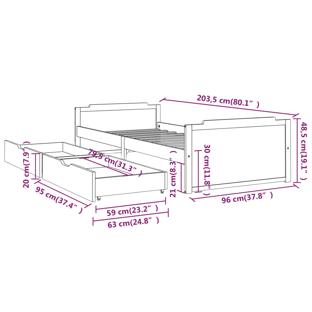 vidaXL Cadre de lit sans matelas bois de pin massif 90x200 cm