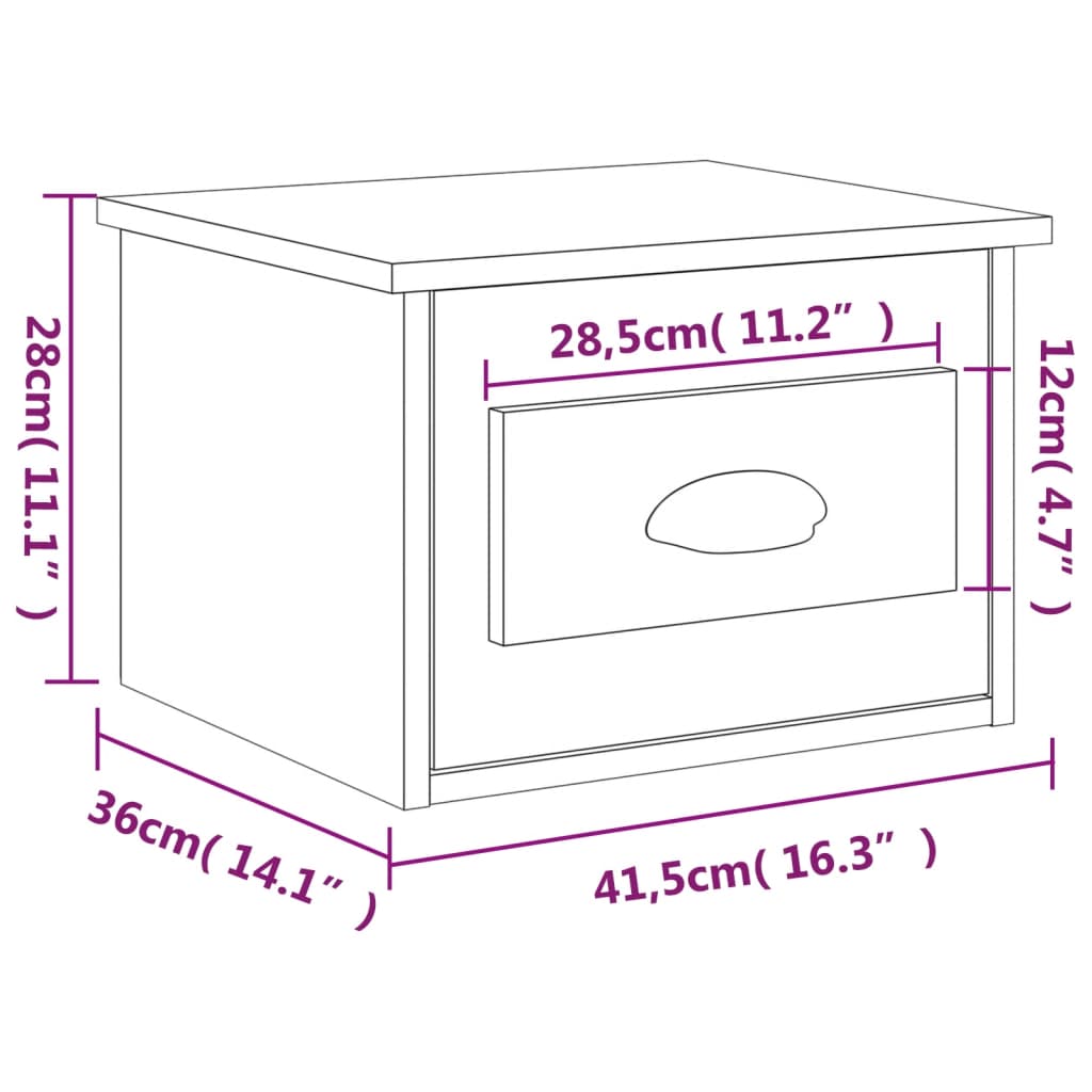 vidaXL Table de chevet murale noir 41,5x36x28 cm