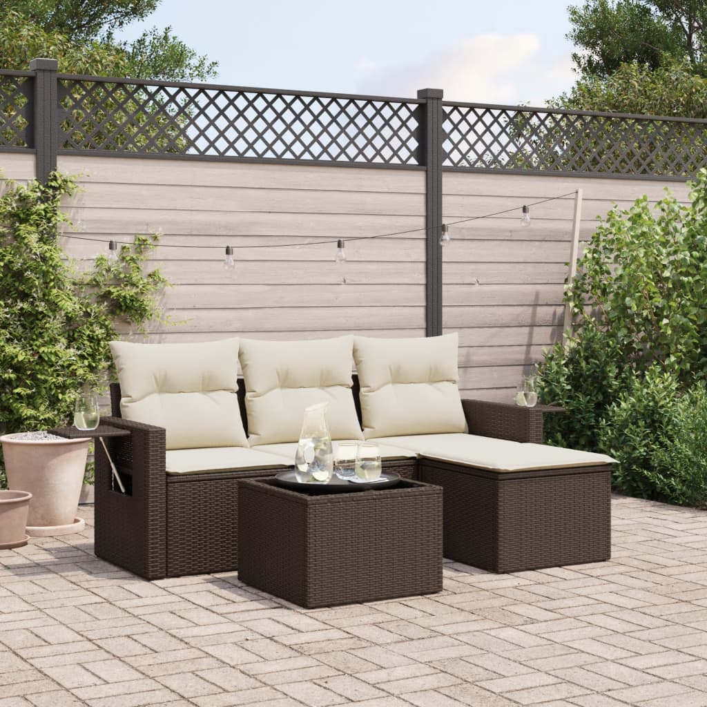 vidaXL Salon de jardin 4 pcs avec coussins marron résine tressée