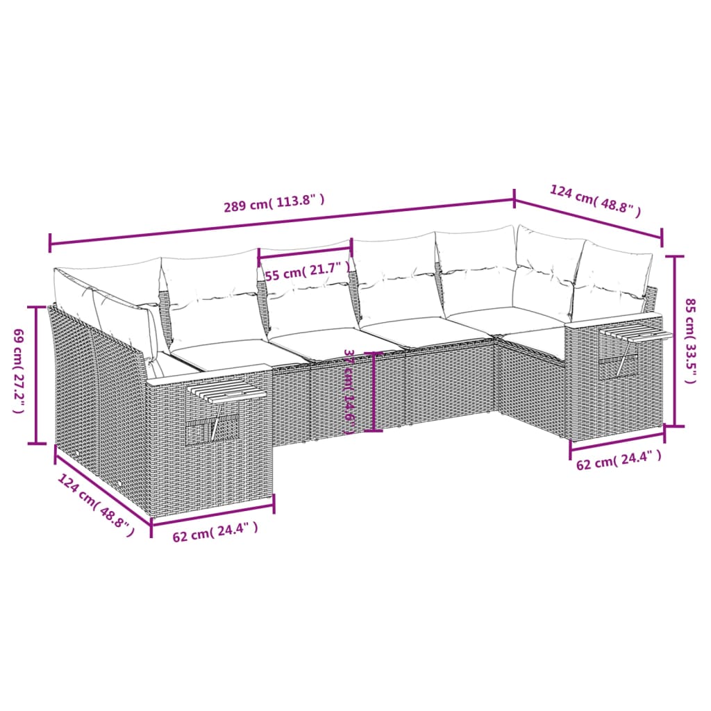 vidaXL Salon de jardin avec coussins 7 pcs beige résine tressée