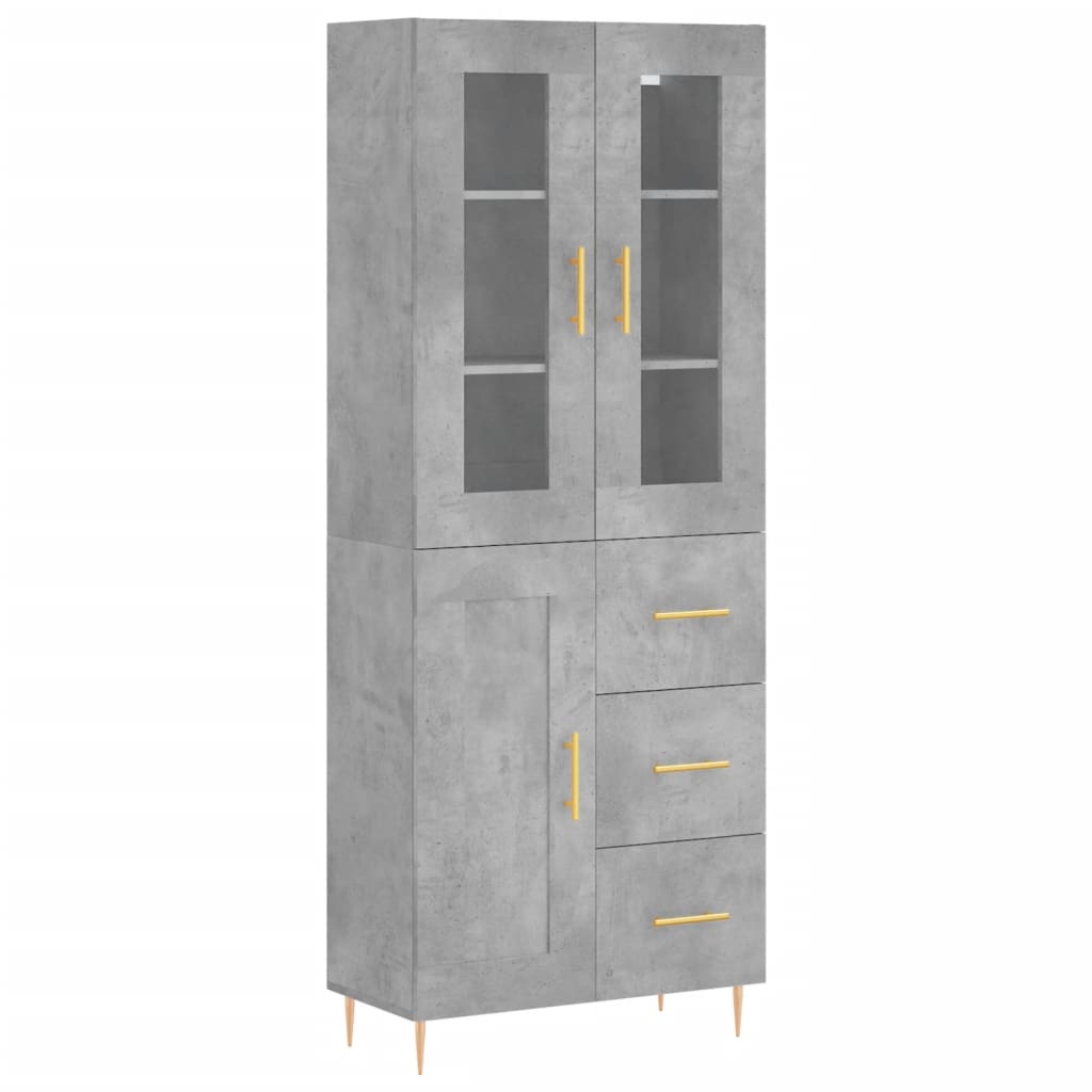 vidaXL Buffet haut Gris béton 69,5x34x180 cm Bois d'ingénierie