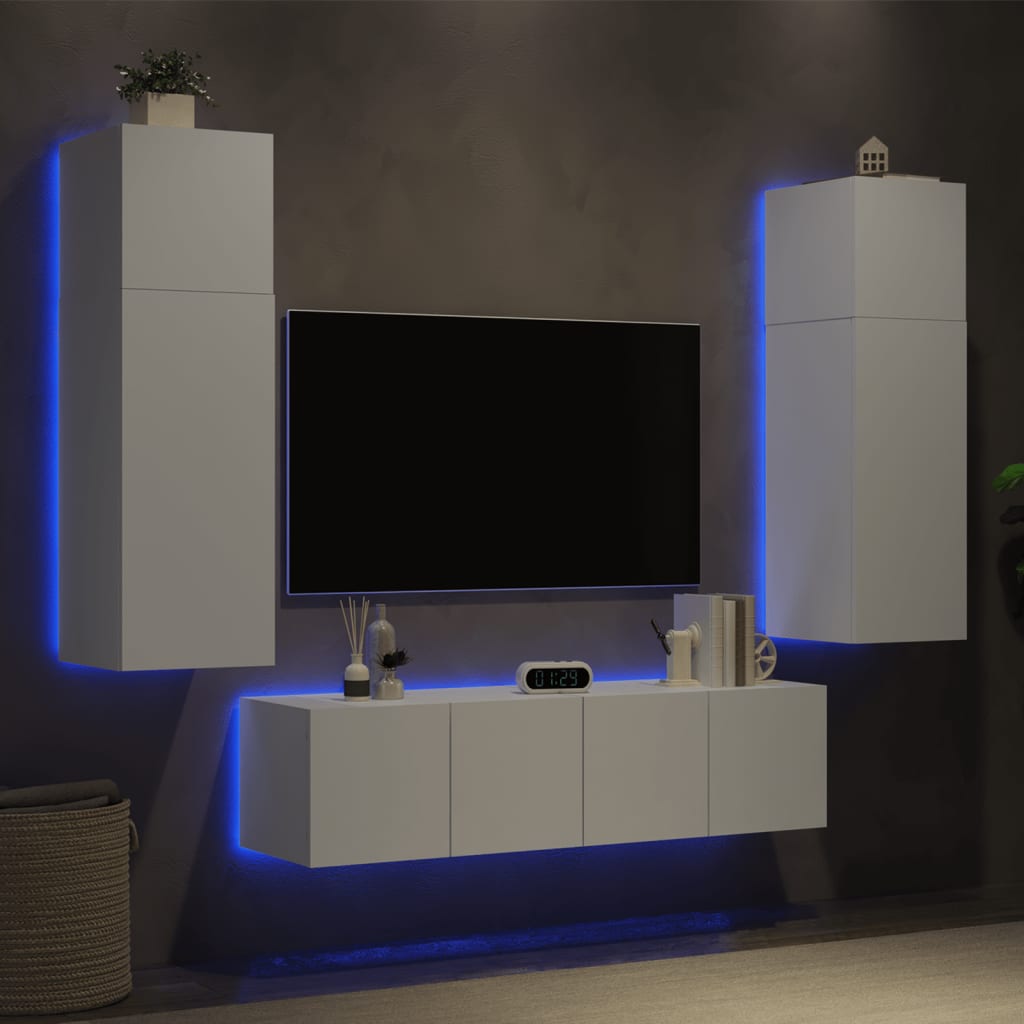 vidaXL Unités murales TV avec LED 6 pcs blanc bois d'ingénierie