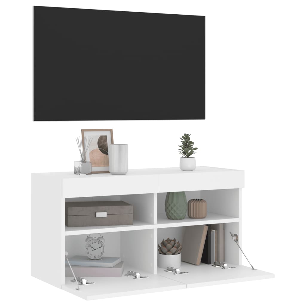 vidaXL Meuble TV mural avec lumières LED blanc 80x30x40 cm