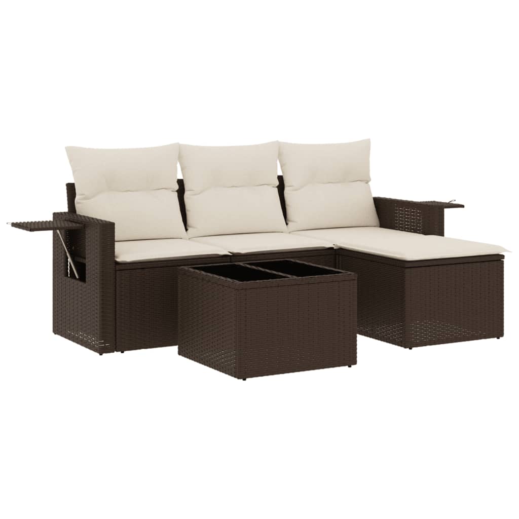 vidaXL Salon de jardin 4 pcs avec coussins marron résine tressée