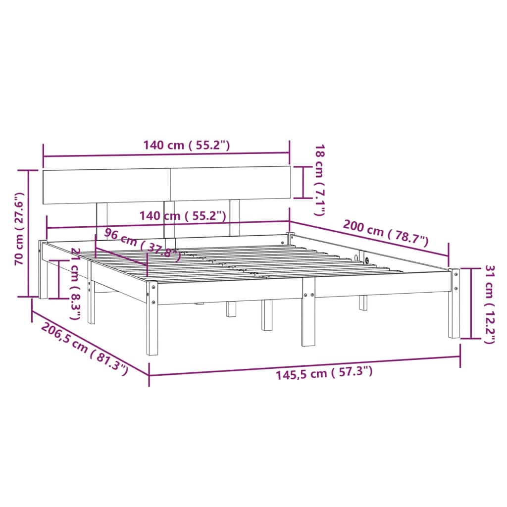 vidaXL Cadre de lit sans matelas bois massif 140x200 cm