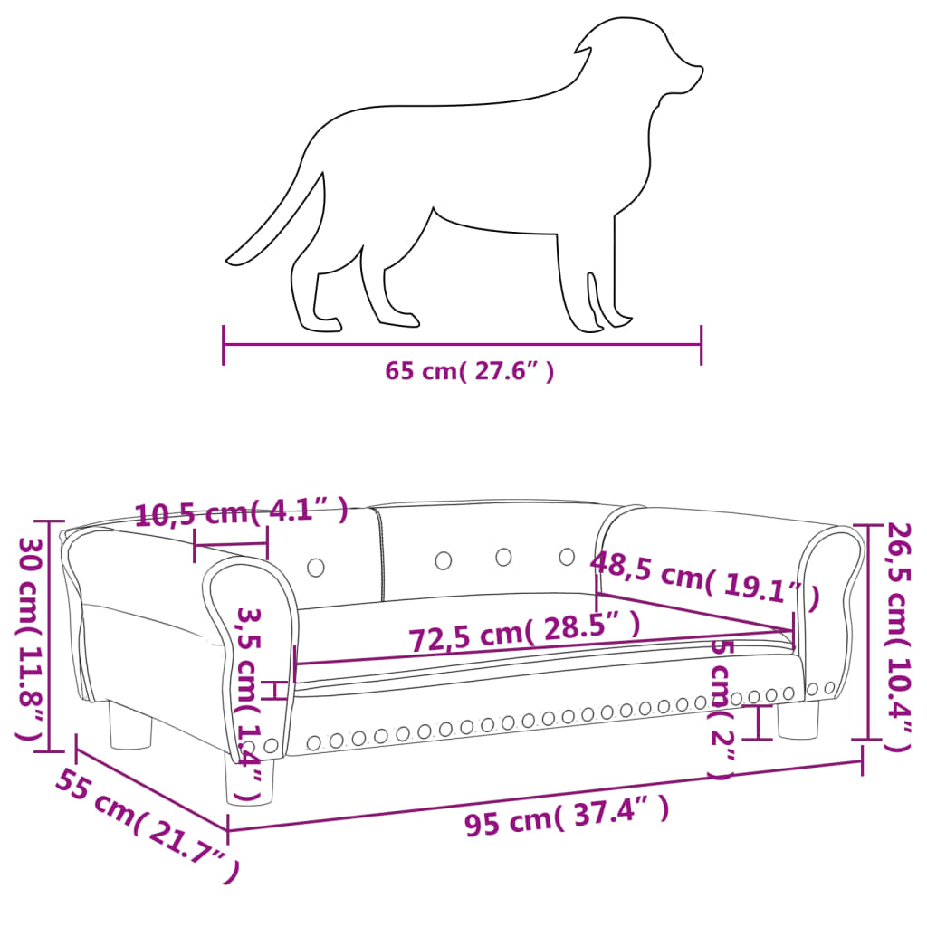 vidaXL Lit pour chien gris foncé 95x55x30 cm velours