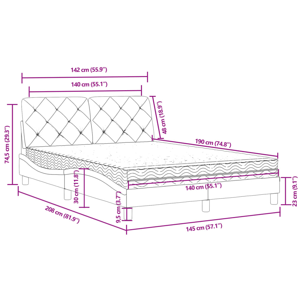 vidaXL Lit avec matelas bleu 140x190 cm velours