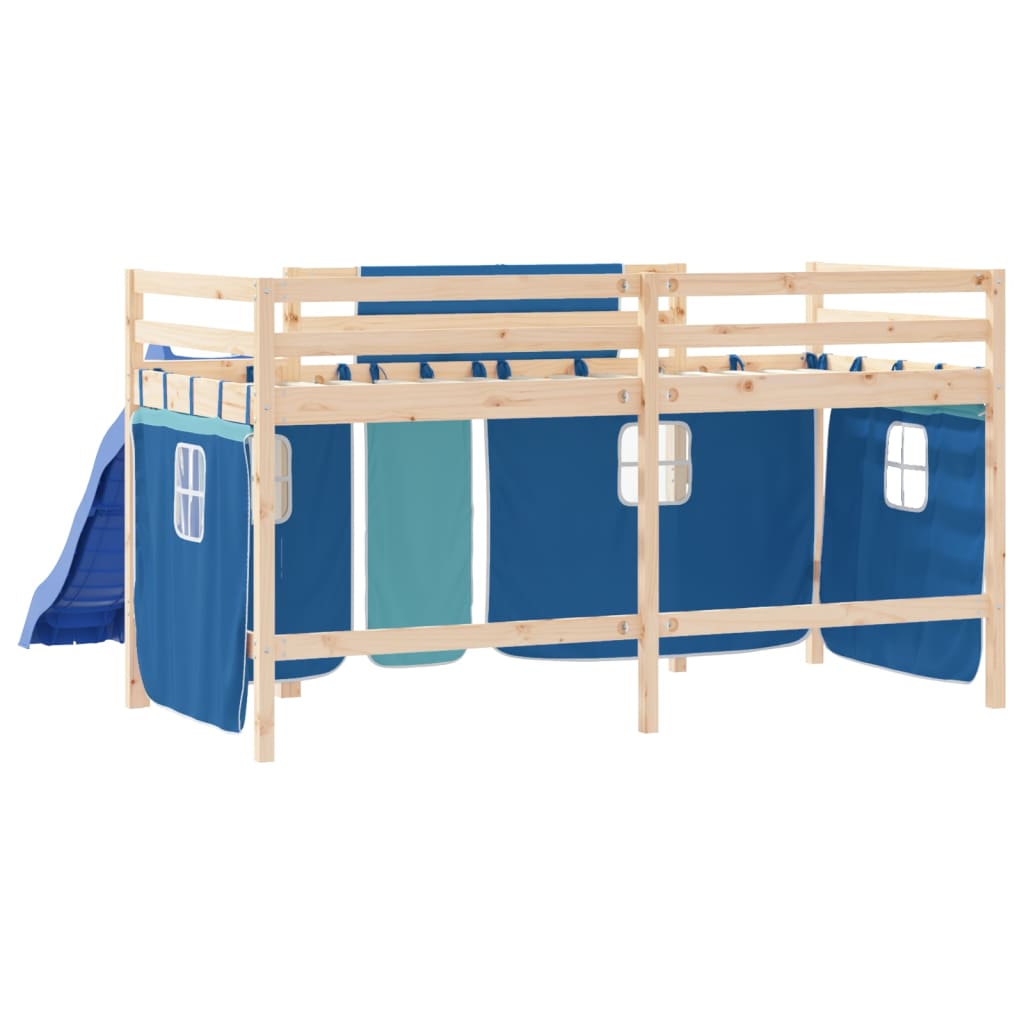 vidaXL Lit mezzanine enfants et rideaux bleu 90x190cm bois pin massif