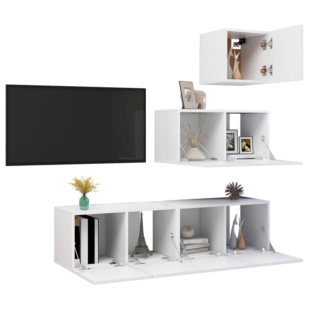 vidaXL Ensemble de meubles TV 4 pcs Blanc Bois d'ingénierie