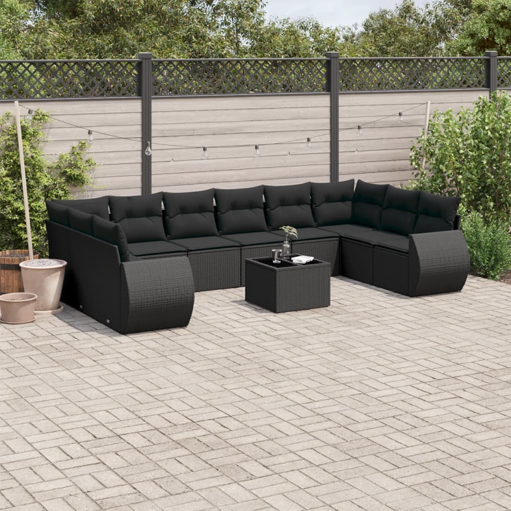 vidaXL Salon de jardin 11 pcs avec coussins noir résine tressée