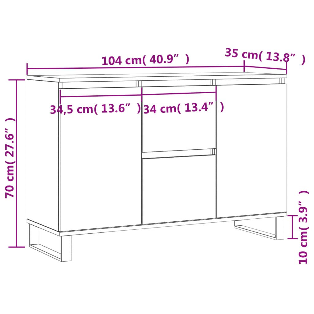 vidaXL Buffet sonoma gris 104x35x70 cm bois d'ingénierie