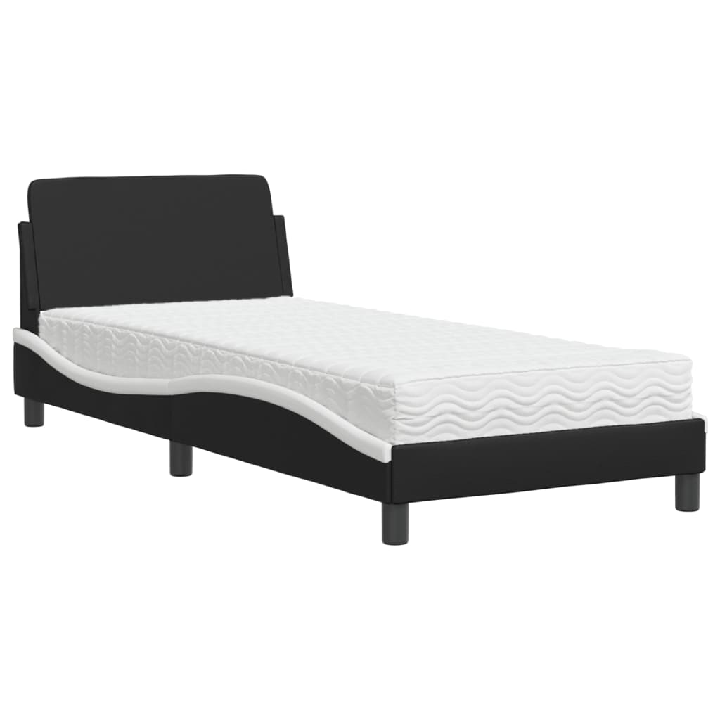 vidaXL Lit avec matelas noir et blanc 90x190 cm similicuir