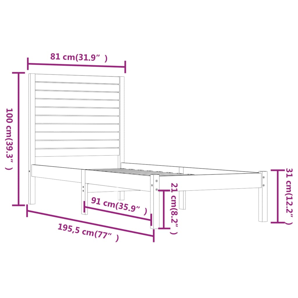 vidaXL Cadre de lit Marron miel Bois massif 75x190 cm Petit simple