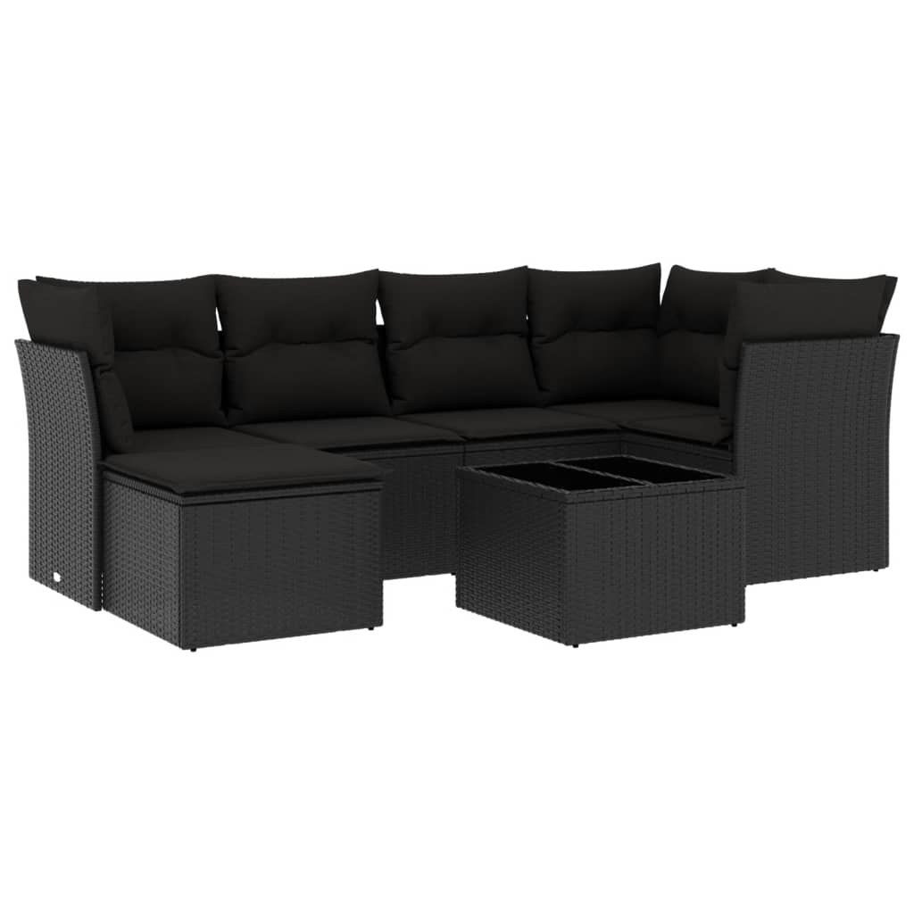 vidaXL Salon de jardin 7 pcs avec coussins noir résine tressée