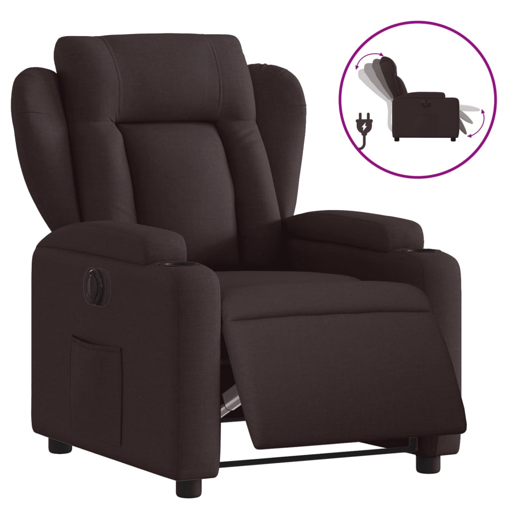 vidaXL Fauteuil inclinable électrique Marron foncé Tissu