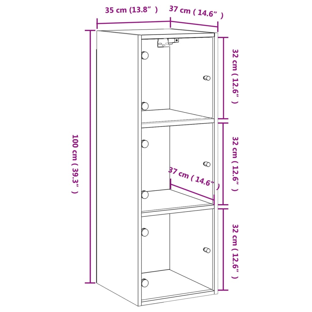 vidaXL Armoire murale avec portes en verre chêne sonoma 35x37x100 cm