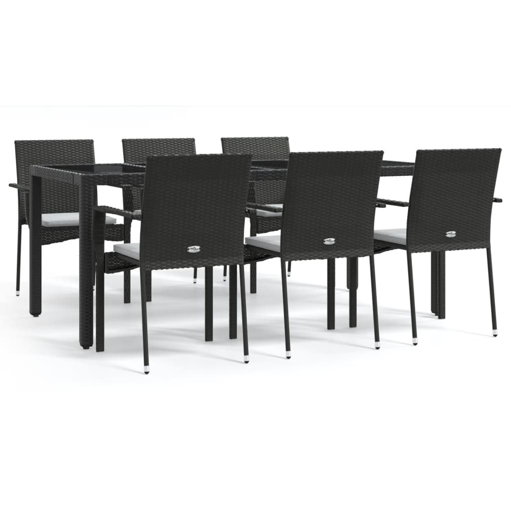 vidaXL Ensemble à manger de jardin coussins 7pcs Noir Résine tressée