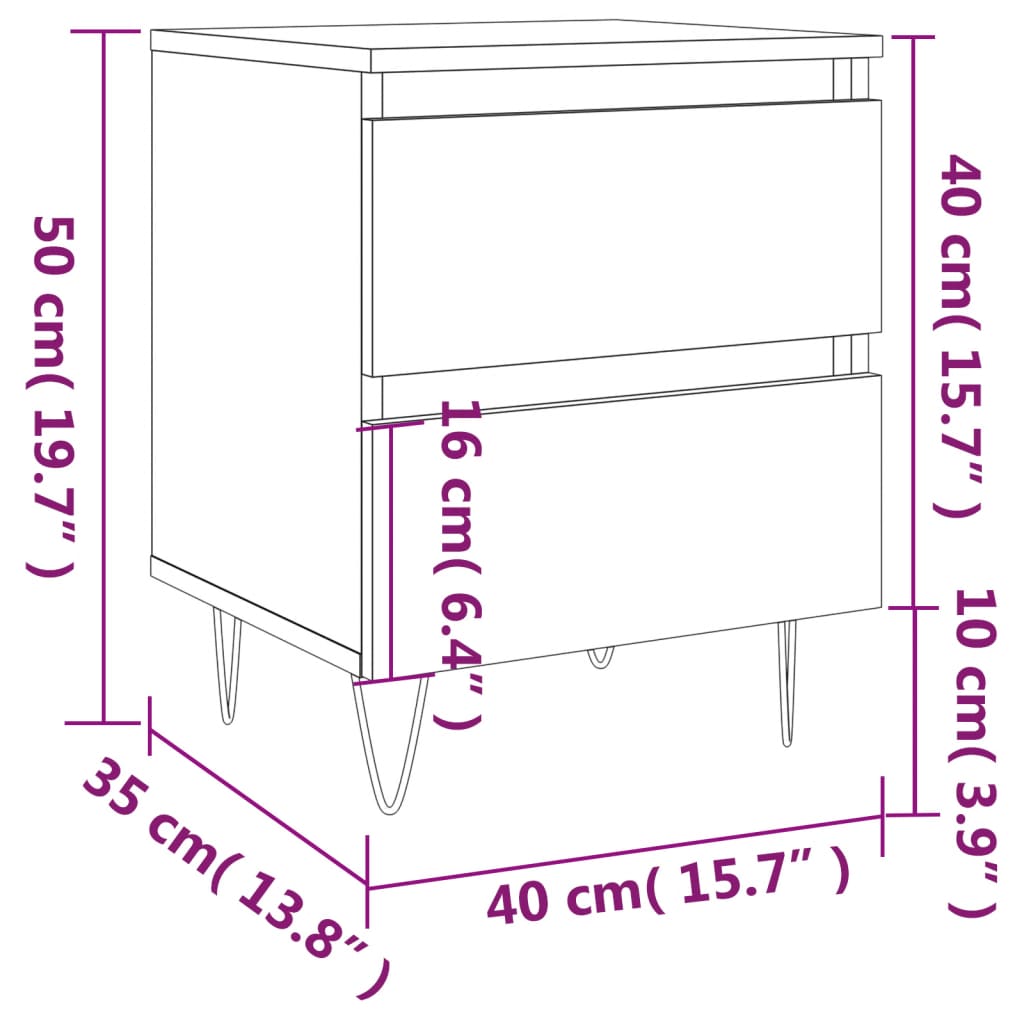 vidaXL Table de chevet gris béton 40x35x50 cm bois d’ingénierie